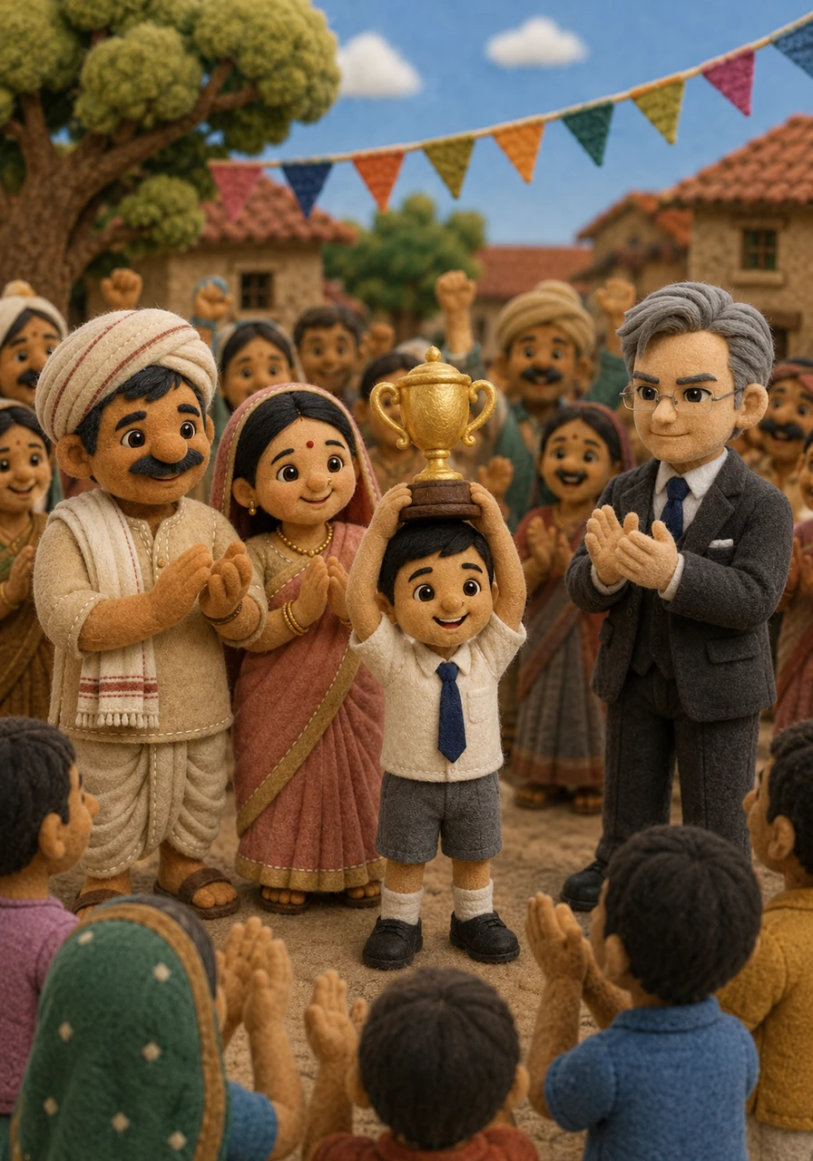 Holding his trophy high, Mehul realized that his daily dedication had finally borne sweet fruit. Everyone in the village praised the young boy, proving to all that hard work and perseverance always lead to true success.