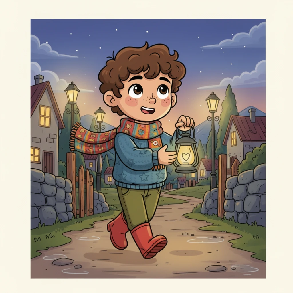 Just as the storm begins to subside, the village power flickers back on. Streetlights blaze to life, and house windows glow with warmth. Yet, even with all the electric lights, Hamdan's small lantern continues to shine, a quiet symbol of his courage and the kindness that lit up the darkest hour.