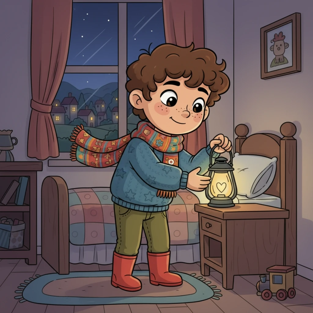 Hamdan returns home, tired but with a heart full of joy. He places his lantern carefully on his bedside table, its flame still dancing softly. He understands now that his grandfather's gift wasn't just a light for his path, but a reminder to always share his light with others.