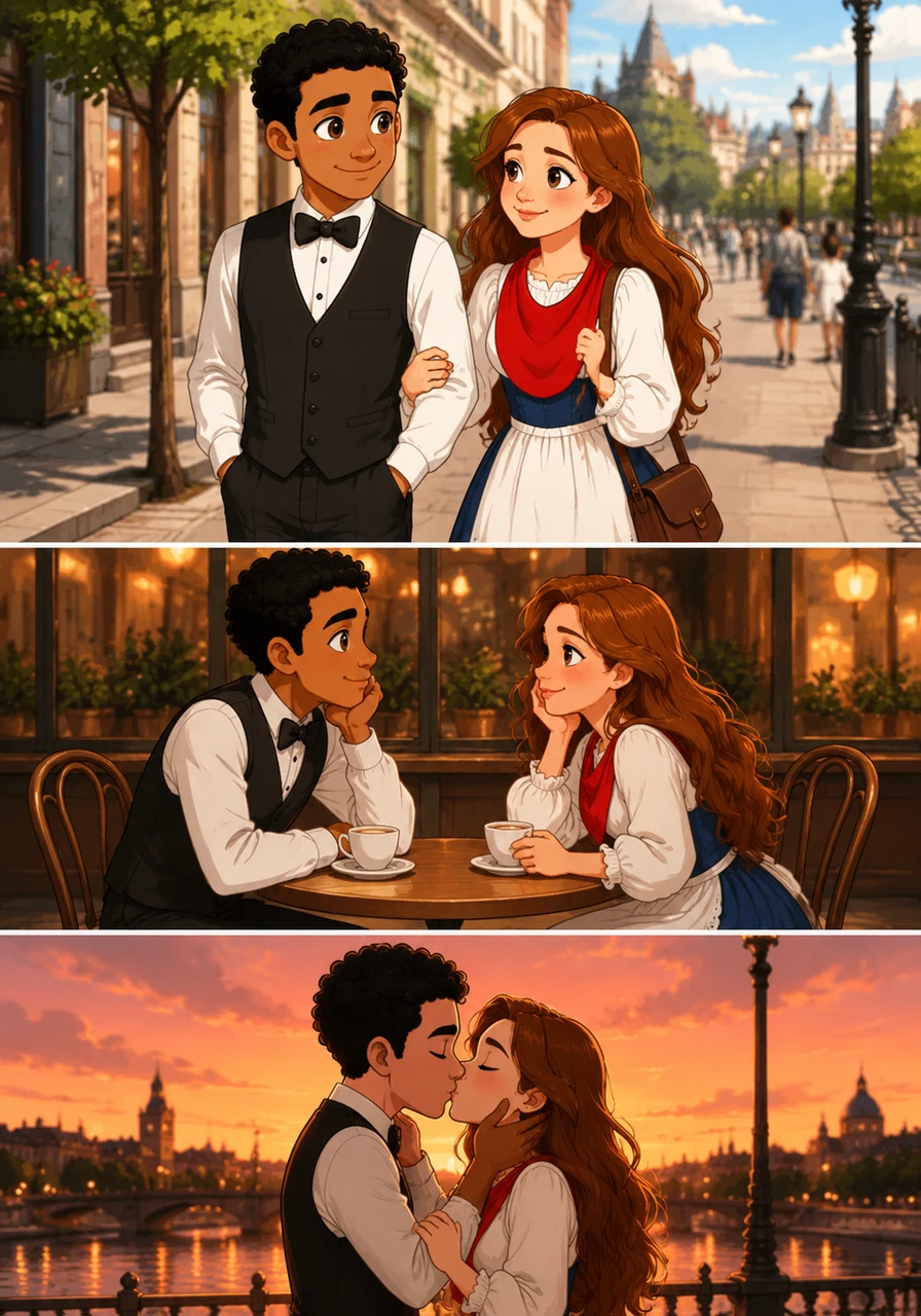 Their first date the following day is a whirlwind of nerves and laughter as they walk through the city and share coffee at a quiet café. As the sun begins to set, they share their first kiss, transforming a holiday encounter into a deep and promising bond.