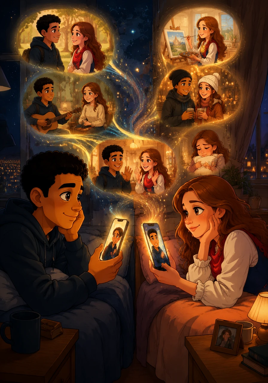 Their worlds shrink to the size of glowing phone screens as they spend countless hours on video calls, sharing their lives from thousands of miles apart. Through laughter and tears, they learn the depths of each other's souls, building a foundation of trust that defies the distance.