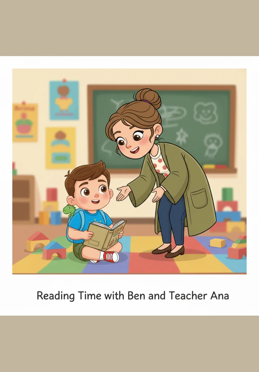 Lumapit si Teacher Ana kay Ben at malumanay na itinuro ang hanay ng mga basurahan sa gilid ng silid. May pagmamahal sa kaniyang mga mata habang ipinapaliwanag niya kay Ben na may tamang lugar para sa bawat dumi.