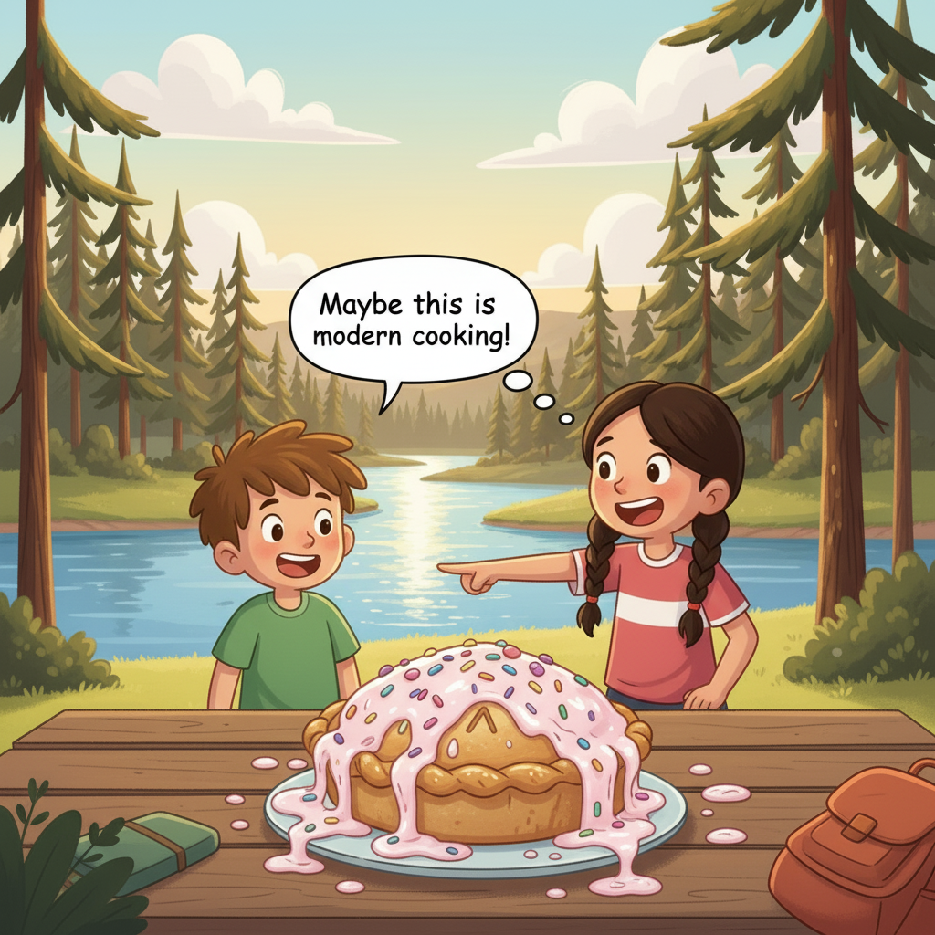 With an earnest look, Rosie declared, “Maybe this is modern cooking!” They stared at the sugary mess, then burst into laughter. The salty pork pie and the sweet gravy would never be forgotten.
