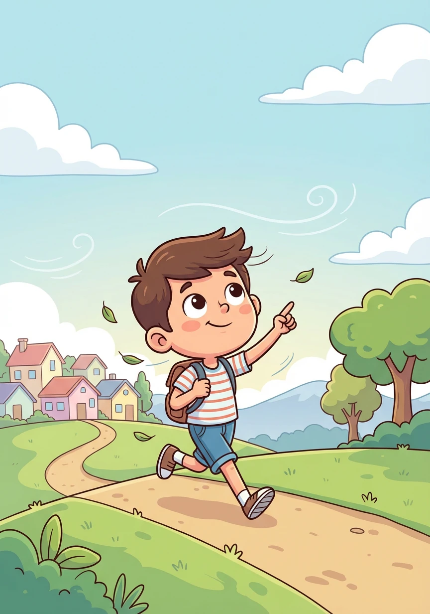 Determined to find his kite, Rohan sets off on an adventure, venturing beyond the familiar boundaries of his village. He follows the path that the wind seemed to take, his heart filled with hope.