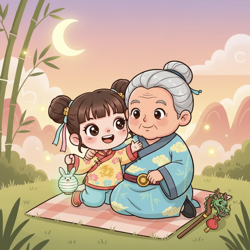 小雲抱著奶奶，將她一天的奇幻旅程告訴了奶奶。奶奶溫柔地聽著，輕輕撫摸著小雲的頭髮，小雲知道，這將是她心中一個永遠珍藏的美好回憶，她期待著下一次的奇遇。