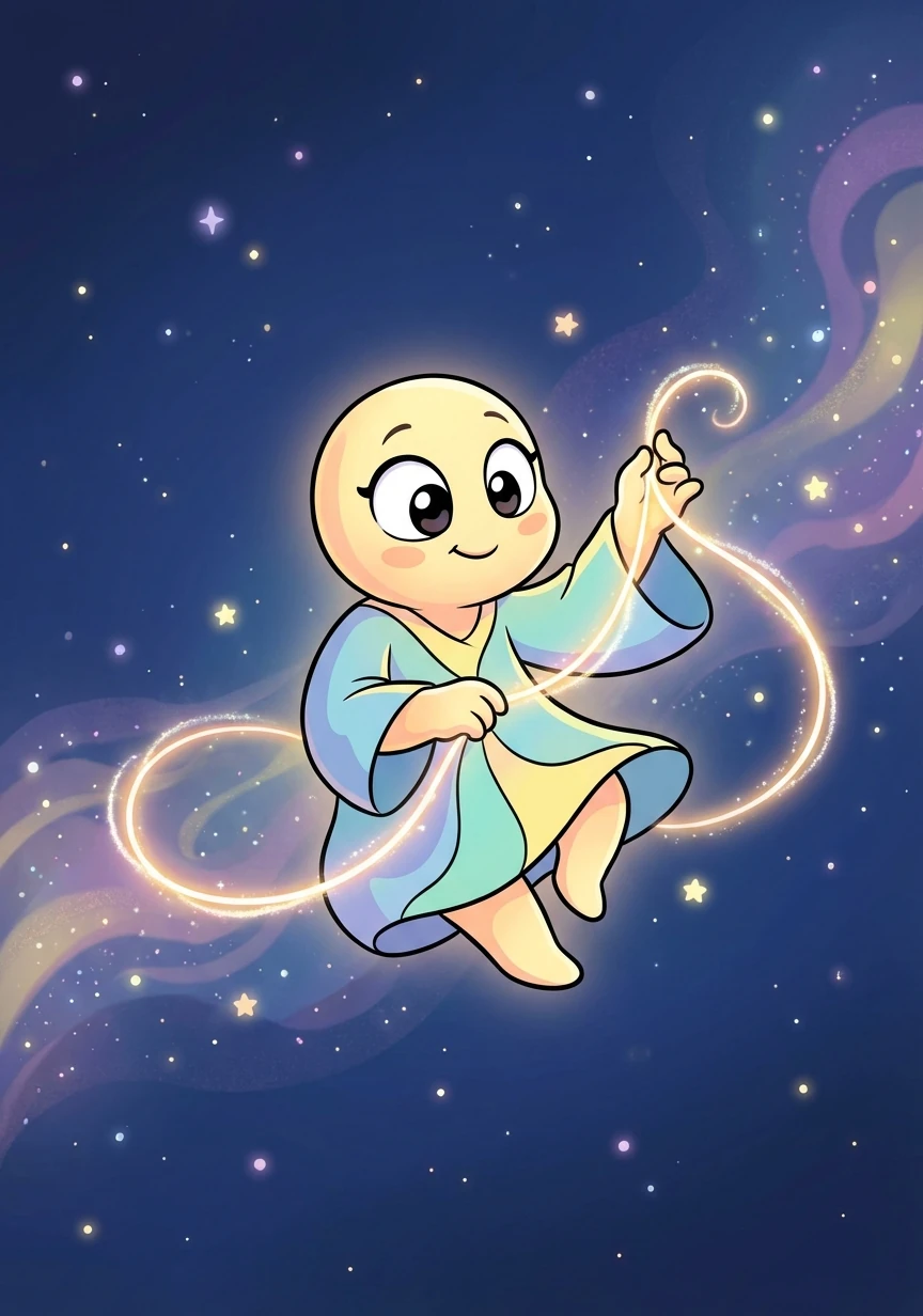 In the beginning, there was only Lumina, the Grand Weaver, floating in an endless, starlit void. She held a single, shimmering thread of light.