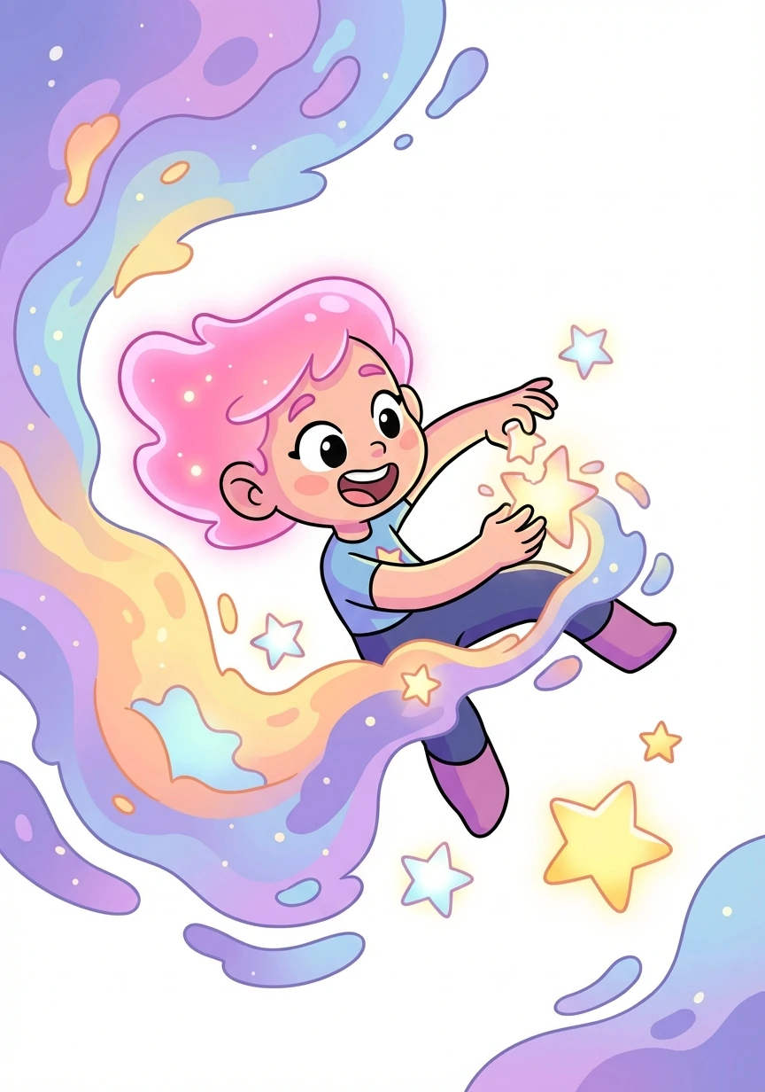 From the nebula, she plucked glowing fragments and shaped them into radiant stars, each one unique and brilliant.