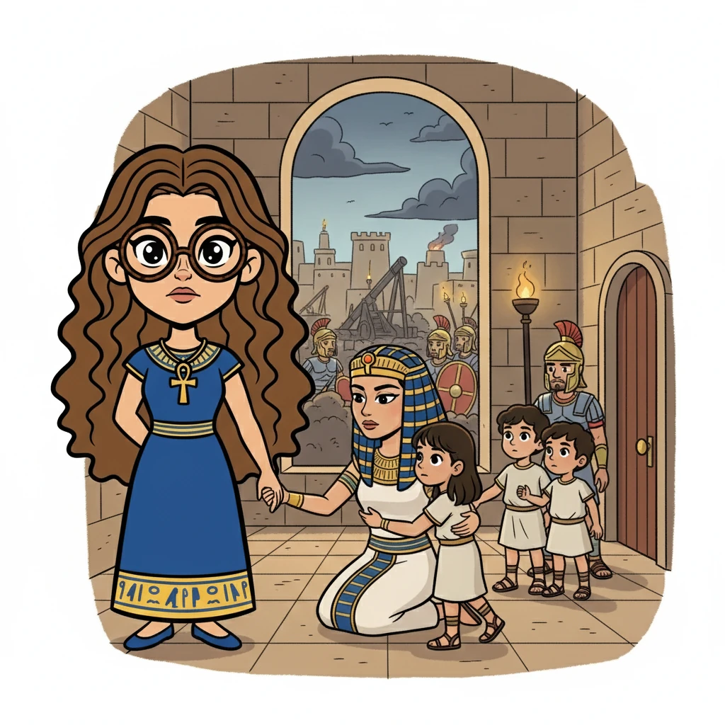 Octavian's forces surround Alexandria, and the city falls under siege. Cleopatra, realizing the inevitable, sends her children away. Kayla stays by her friend's side, offering support and counsel, understanding that their time is nearing its end. They know that death awaits them.
