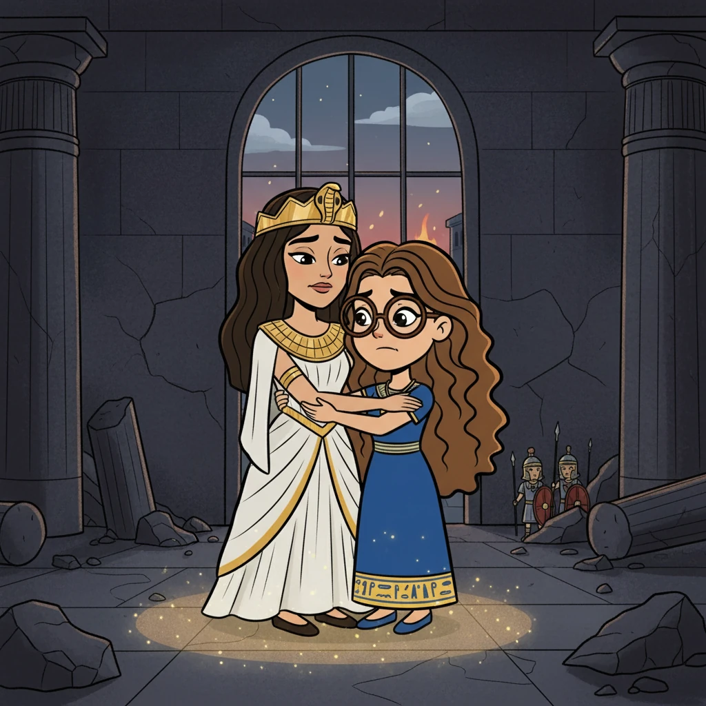 In the aftermath of the city's fall, Kayla and Cleopatra face their final moments. Kayla, alongside her beloved queen, embraces a tragic fate. As they share a final farewell, Kayla's name echoes in history. Together, they choose the path of honor over surrender, leaving behind a legacy of love, loyalty, and defiance against the overwhelming power of Octavian.