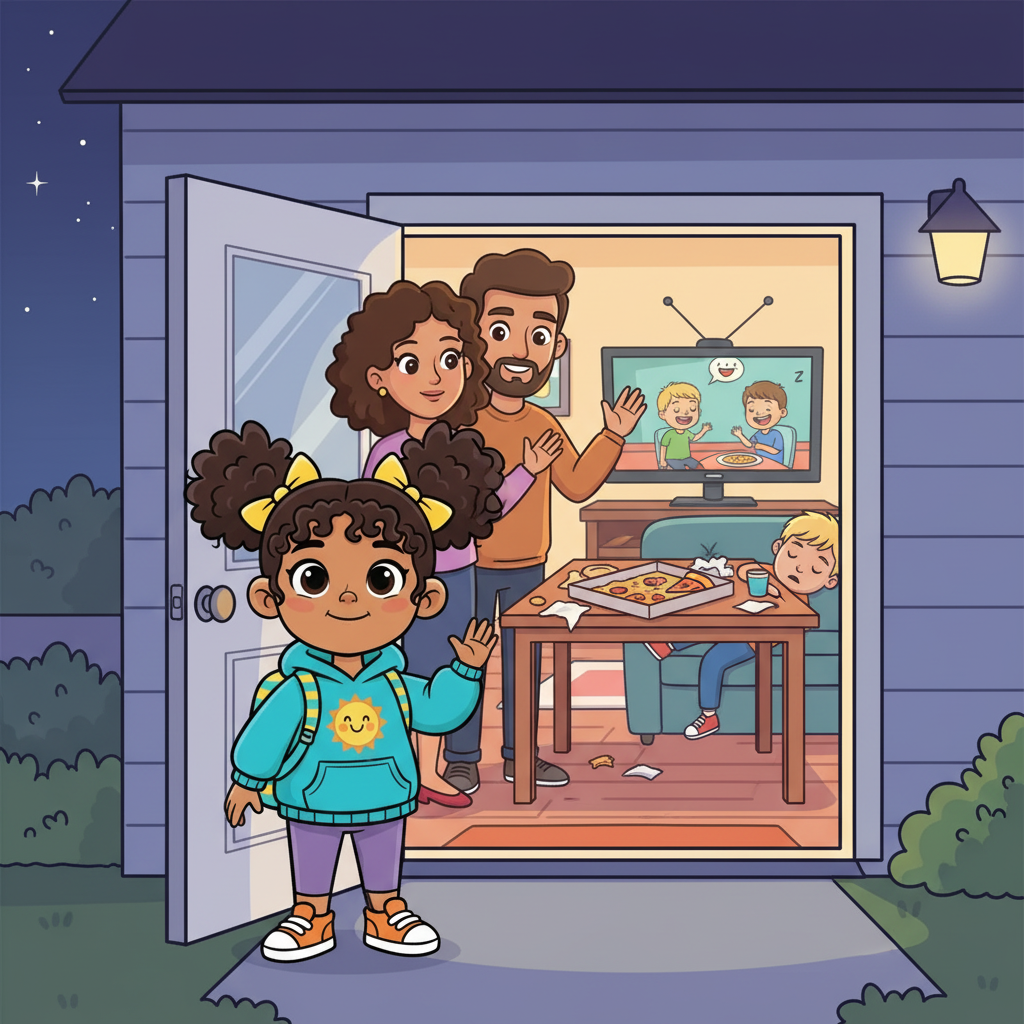 In the evening, they went to Emma’s house. Emma’s parents cooked pizza, and they watched a funny movie together. As the day ended, everyone said their goodbyes, tired but happy, their hearts full of joy and cherished memories.