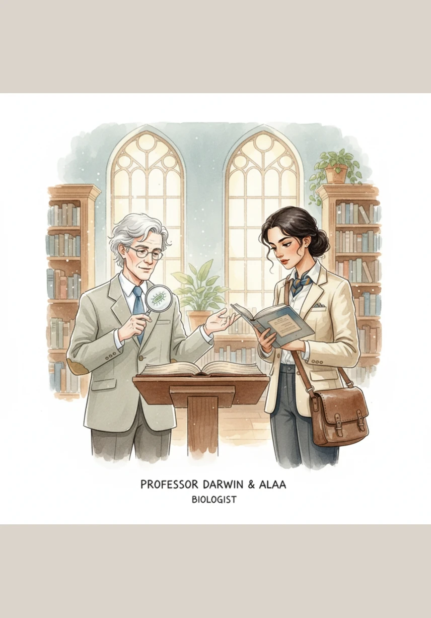 The professor poses a thought-provoking question: "How can a defect in a single cell component affect the entire organism?" Alaa pauses to reflect, trying to bridge the gap between theoretical science and real-world health.