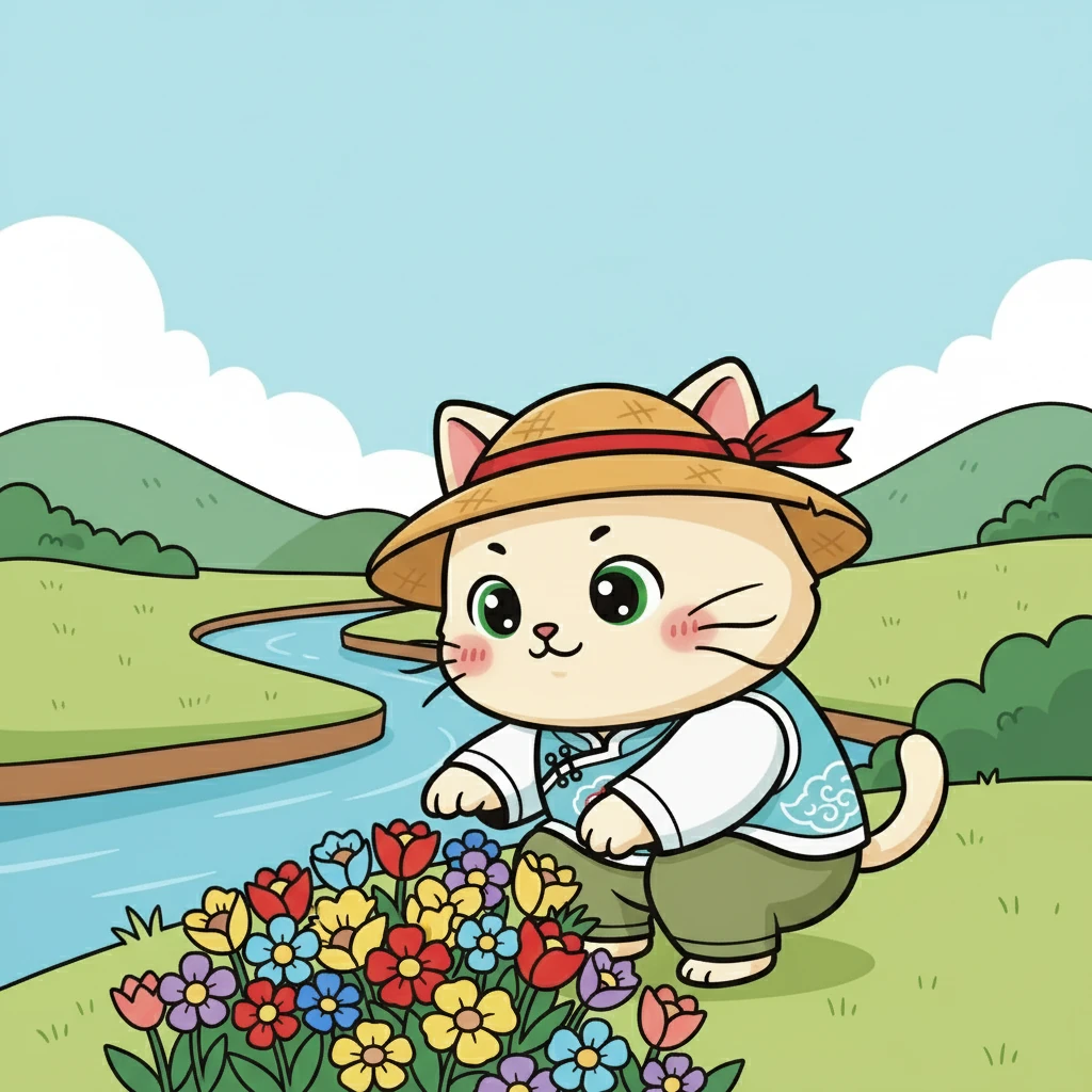 花花等得有些不耐烦了，她开始东张西望，注意力渐渐分散。她看到小河边开满了美丽的花朵，忍不住蹲下来欣赏。