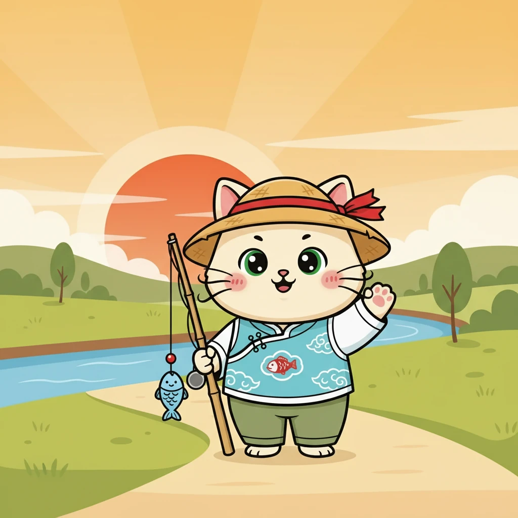 夕阳西下，花花心满意足地离开了小河边。她开心地想着，明天还要来钓鱼，继续她的钓鱼之旅。