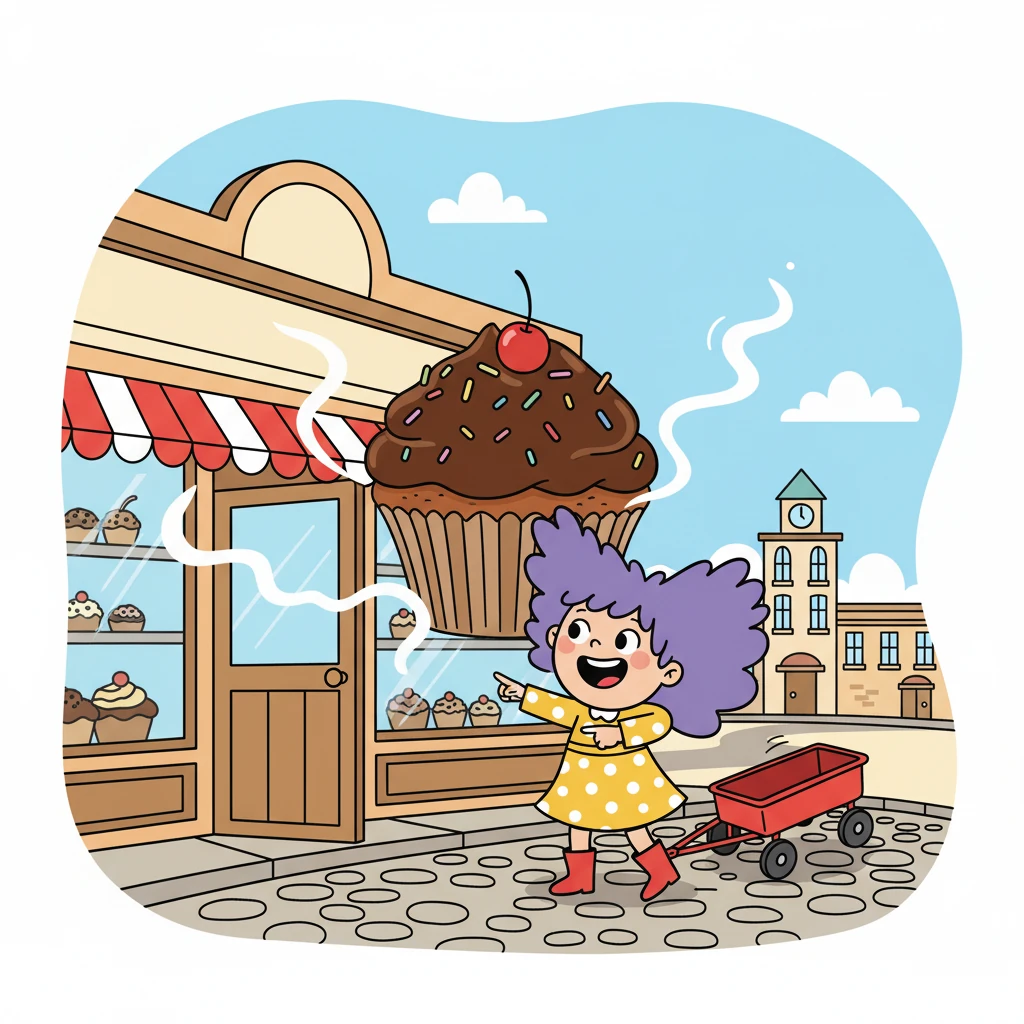 First stop, the bakery! The aroma of freshly baked bread and sweet treats filled the air. Little Miss Violet’s eyes widened as she pointed to a giant chocolate cupcake.