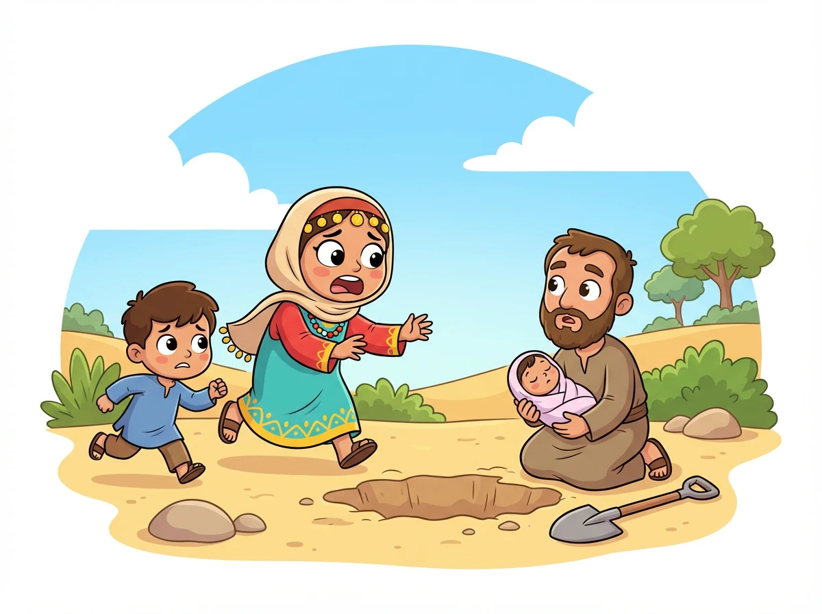 Pada suatu hari, Amani dan Zayd melihat seorang lelaki sedang menggali lubang untuk menanam bayi perempuannya hidup-hidup. Mereka bergegas menghampiri lelaki itu dan cuba menghalangnya. "Jangan lakukan ini! Bayi ini tidak bersalah!" jerit Amani.