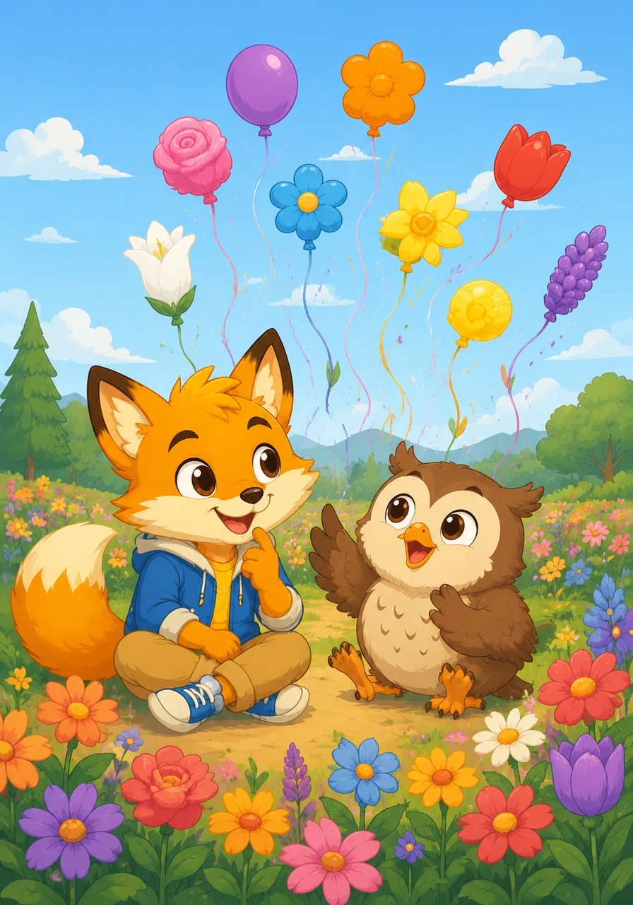 Along the path, Leo meets a friendly, giggling owl who can only speak in rhymes and short words. Together, they practice spelling out the names of the flowers around them, watching each word float up into the sky like a balloon.