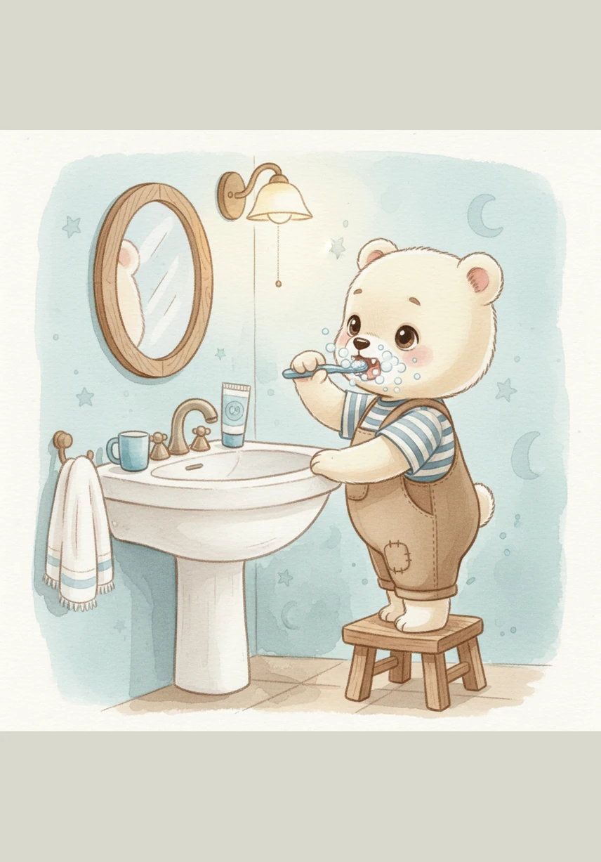 Now Barnaby moves the brush to the sides, making tiny circles like little wheels turning. He makes sure to reach all the way to the corners where the day's snacks like to hide.