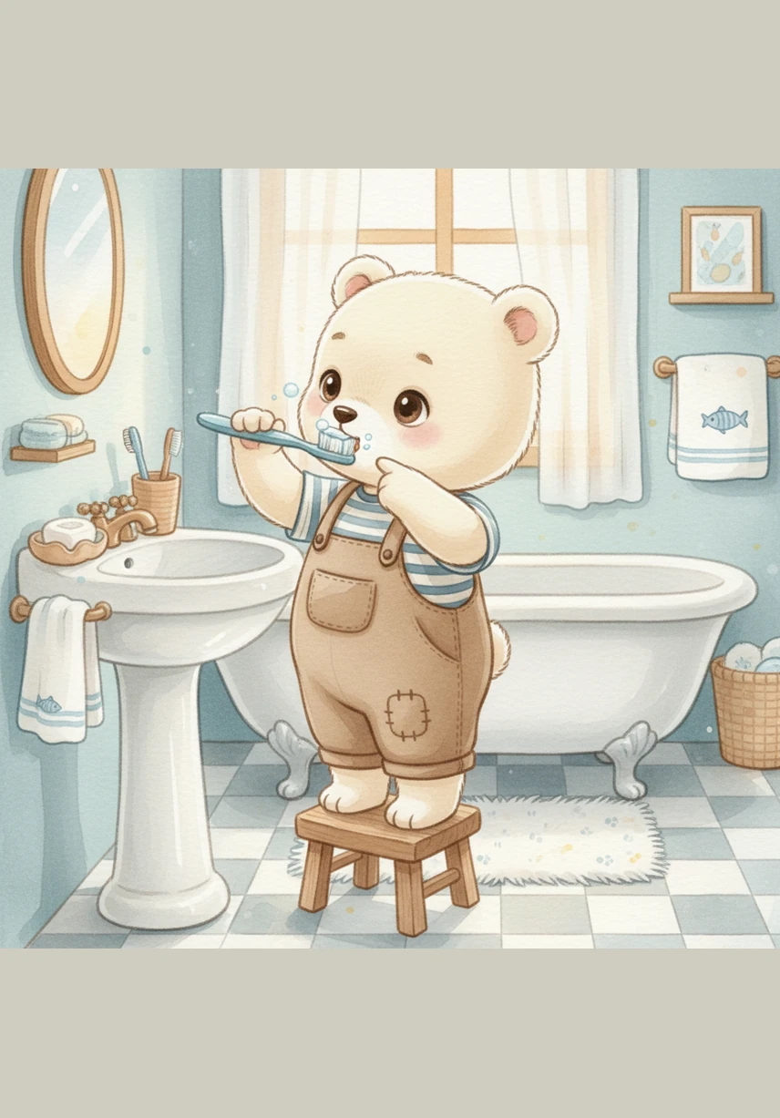 Barnaby sticks out his tongue and gives it a gentle little scrub with his toothbrush. It feels a bit ticklish and makes him giggle, but he knows it helps keep his breath smelling fresh and sweet.