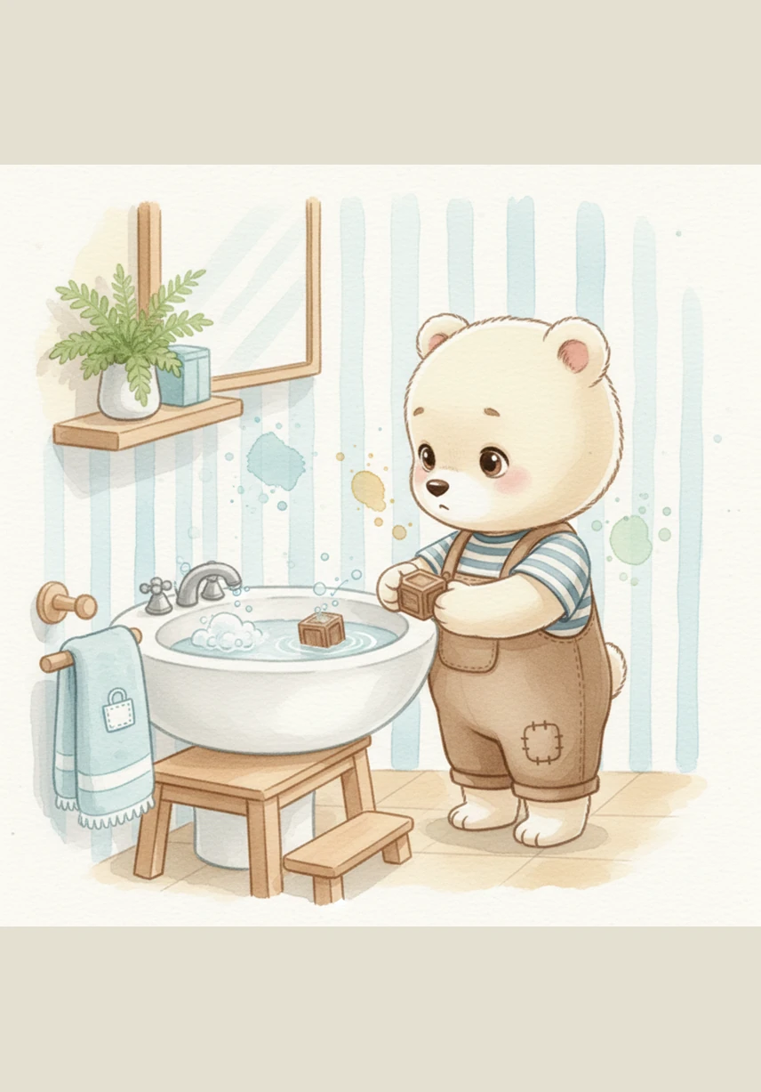 He takes a small sip of cool water from his favorite yellow cup and swishes it all around his mouth. With a big sploosh, he spits the bubbles into the sink and watches them swirl down the drain.