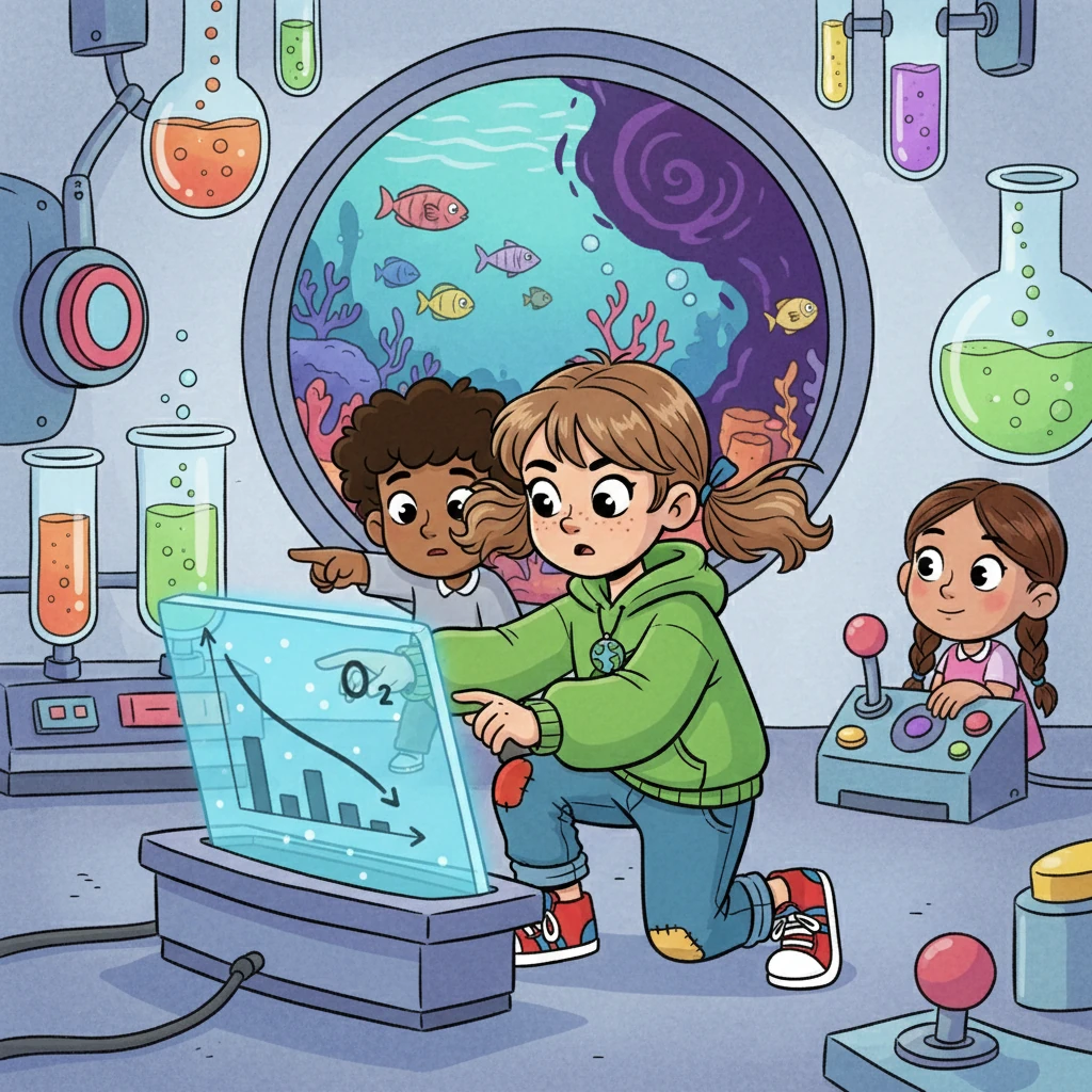 La mer s'était retirée, laissant les pêcheurs perplexes. Léa, dans son laboratoire, observait des graphiques inquiétants : le niveau d'oxygène chutait. Avec Malik et Sofia, elle découvrit une réalité dissimulée : une zone morte menaçait la vie marine.