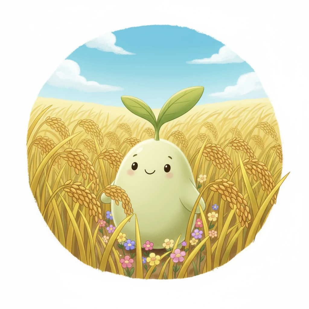 L'estate arrivò, portando con sé fiori delicati e spighe di riso dorate. Chicco, ormai una pianta alta e robusta, osservava il mondo intorno a sé. Il vento sussurrava segreti tra le sue foglie.