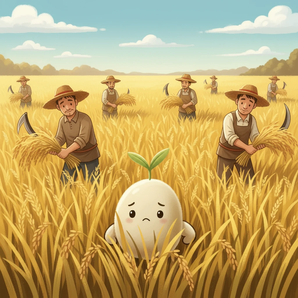 I campi di riso erano pronti per il raccolto. I contadini, con gesti esperti, tagliarono le spighe dorate. Chicco sentì un misto di tristezza e gioia, sapendo che il suo ciclo stava per concludersi.