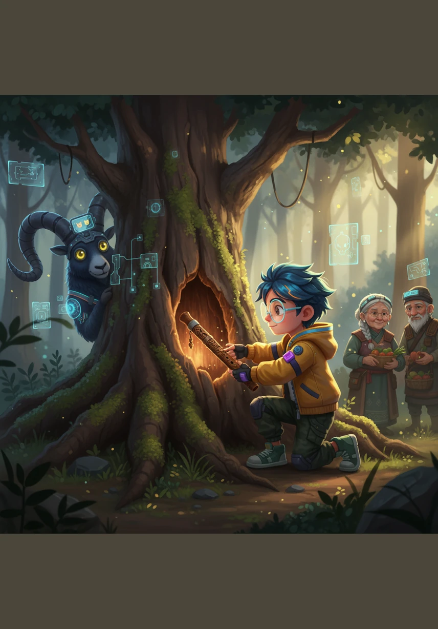 ერთ დღეს, ტყეში სეირნობისას, ლუკამ ძველი მუხის ფუღუროში საგულდაგულოდ დამალული ხის სალამური იპოვა. საკრავი მზის შუქზე ოქროსფრად ბზინავდა და ხელში აღებისთანავე უცნაურ, სასიამოვნო სითბოს გამოსცემდა.