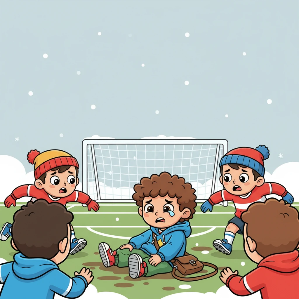 One chilly winter day, during a thrilling soccer match, Lucas tumbled to the ground, clutching his ankle with a pained expression. His teammates rushed to his side with worried faces, but his mind whispered, “What if I need my dad?” He yearned for a strong, comforting hand, a presence that was always missing.