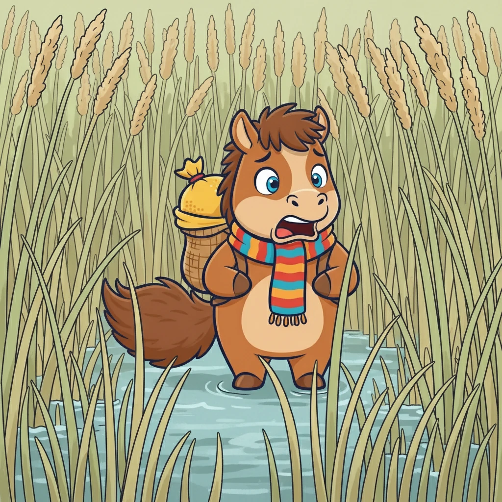 芦苇丛里，一只小松鼠探出头来，它的尾巴炸成一个蓬松的毛球，惊恐地说：“水很深！我的朋友差点被冲走！”