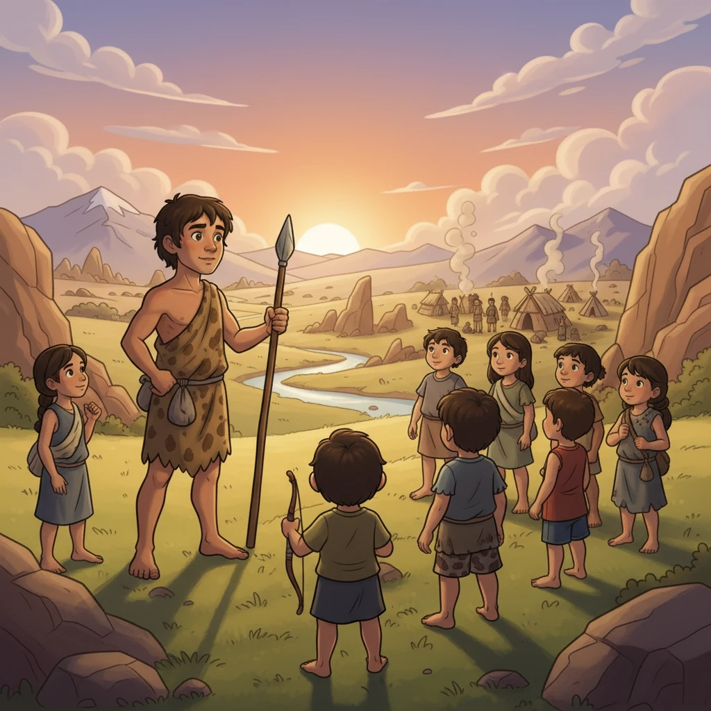 Urd, jetzt ein erfahrener Jäger, blickt auf die nächste Generation. Er vermittelt sein Wissen und seine Erfahrungen.  Die Sonne geht unter, und die Gemeinschaft bereitet sich auf eine neue Nacht vor, voller Hoffnungen und Träume.