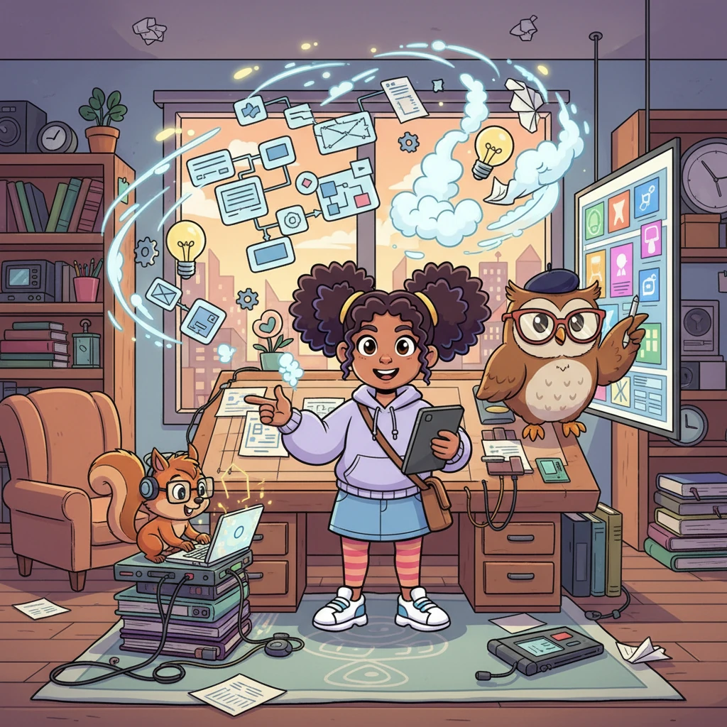 Pixel gathered a brilliant team: Chip, a speedy coding squirrel, and Hoot, a wise design owl. Together, they brainstormed a super-smart system to make stall reservations easy-peasy. Their tiny office buzzed with creative energy and flying blueprints.