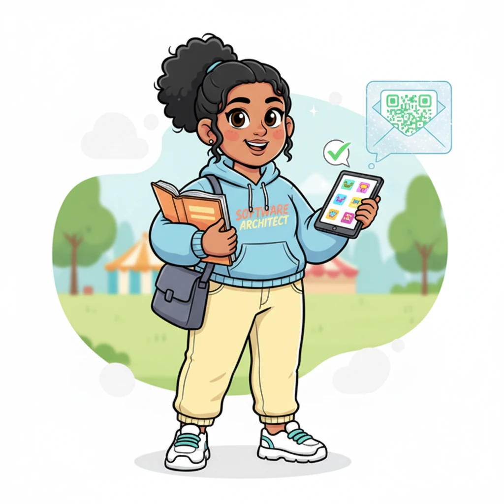 With a happy tap, Ms. Inkwell selected her three favorite stalls, and a friendly pop-up asked for confirmation. Moments later, a sparkly email landed in her inbox, complete with a unique, shimmering QR code – her magical pass to the fair!