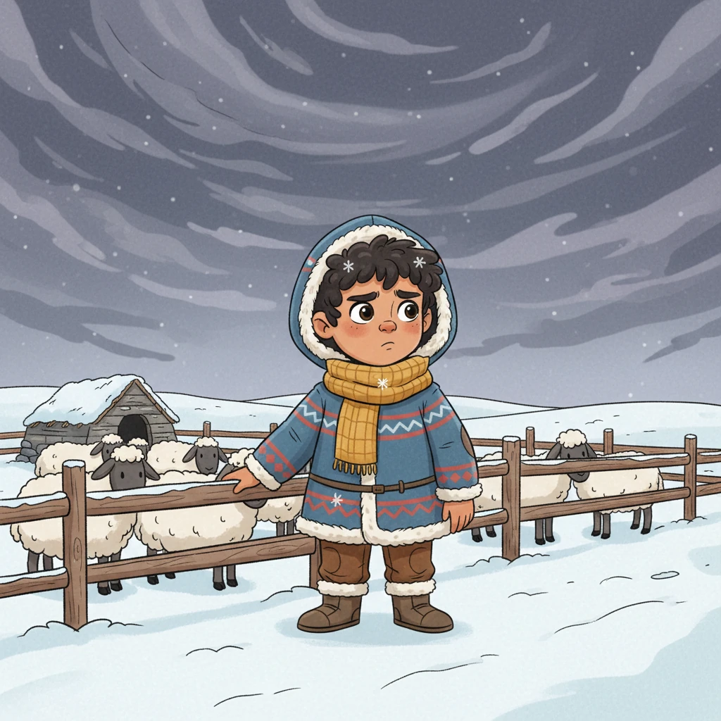 Duman and Erbol, two Kazakh shepherds, watched their separate sheep pens in the cold winter Qystau, a low wooden fence a silent barrier between them. Suspicious glances were their only exchange as a frosty silence hung heavy in the air. Suddenly, an older woman pointed urgently to the sky, where dark, ominous clouds gathered, warning of a coming storm.