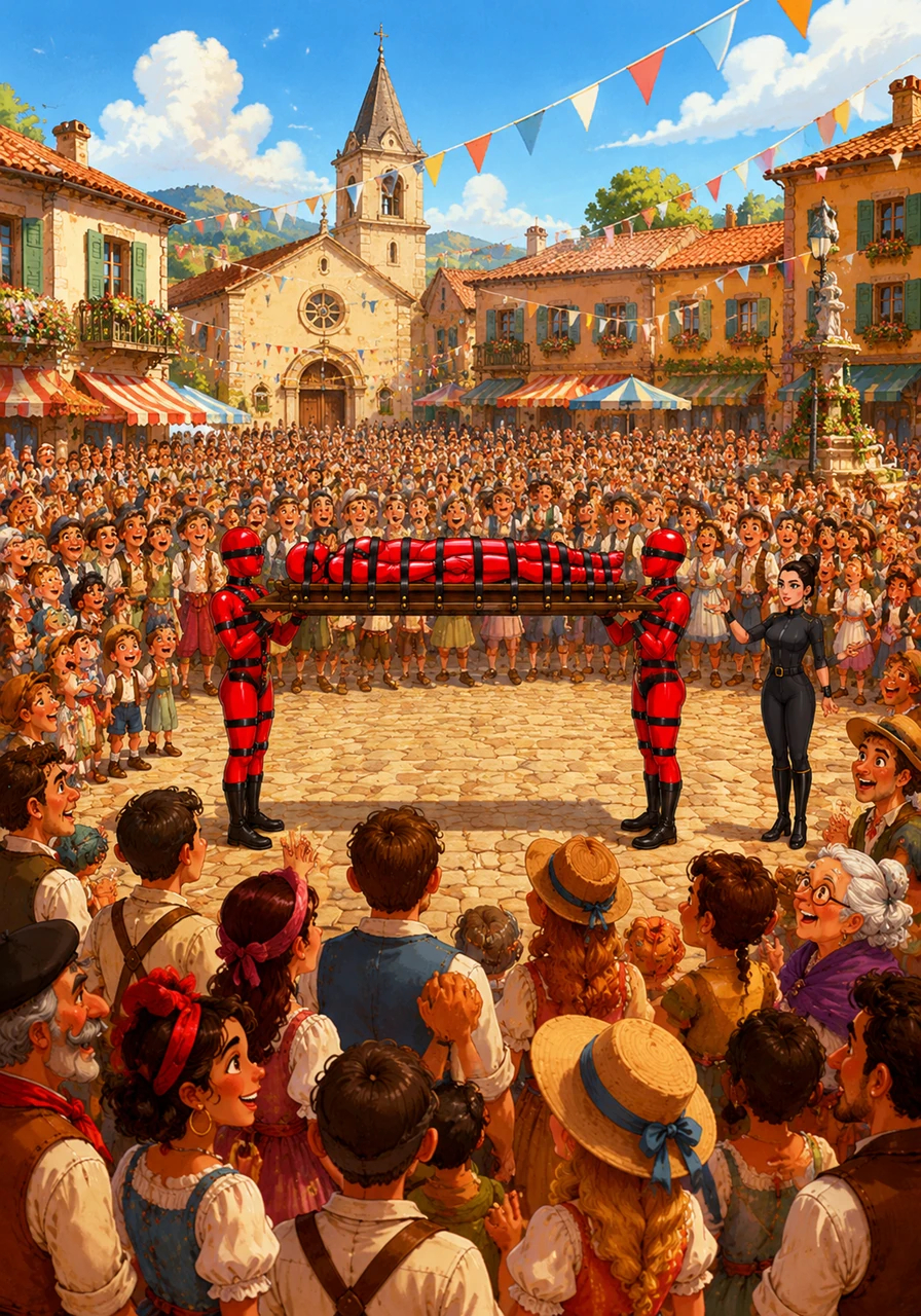 Under the warm summer sun of a picturesque French village, a massive crowd of two thousand villagers gathers for the annual Belle-en-Fête. The air is buzzing with music, laughter, and anticipation for this year's highly anticipated, mysterious centerpiece performance art installation.