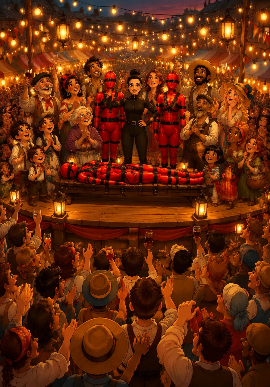 As dusk begins to settle over Belle-en-Fête, the procession reaches the grand central stage, bathed in the warm, ambient glow of hundreds of fairy lights and lanterns. The villagers erupt into thunderous applause, celebrating the flawless execution of a modern masterpiece that will be talked about for generations.