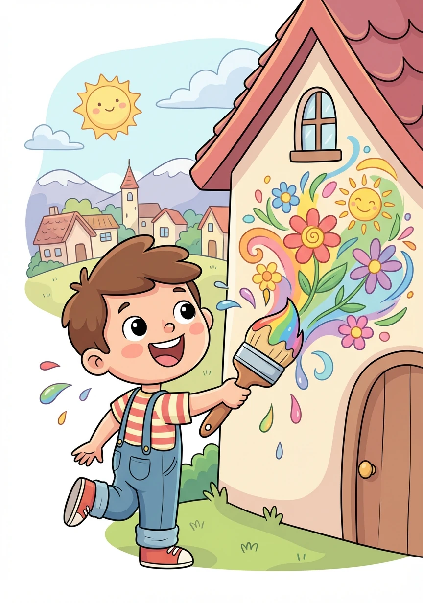 في قرية صغيرة، كان يعيش طفل اسمه سالم يحب الألوان أكثر من أي شيء آخر. كان يرسم كل يوم، ويملأ العالم بألوان زاهية ومبهجة.