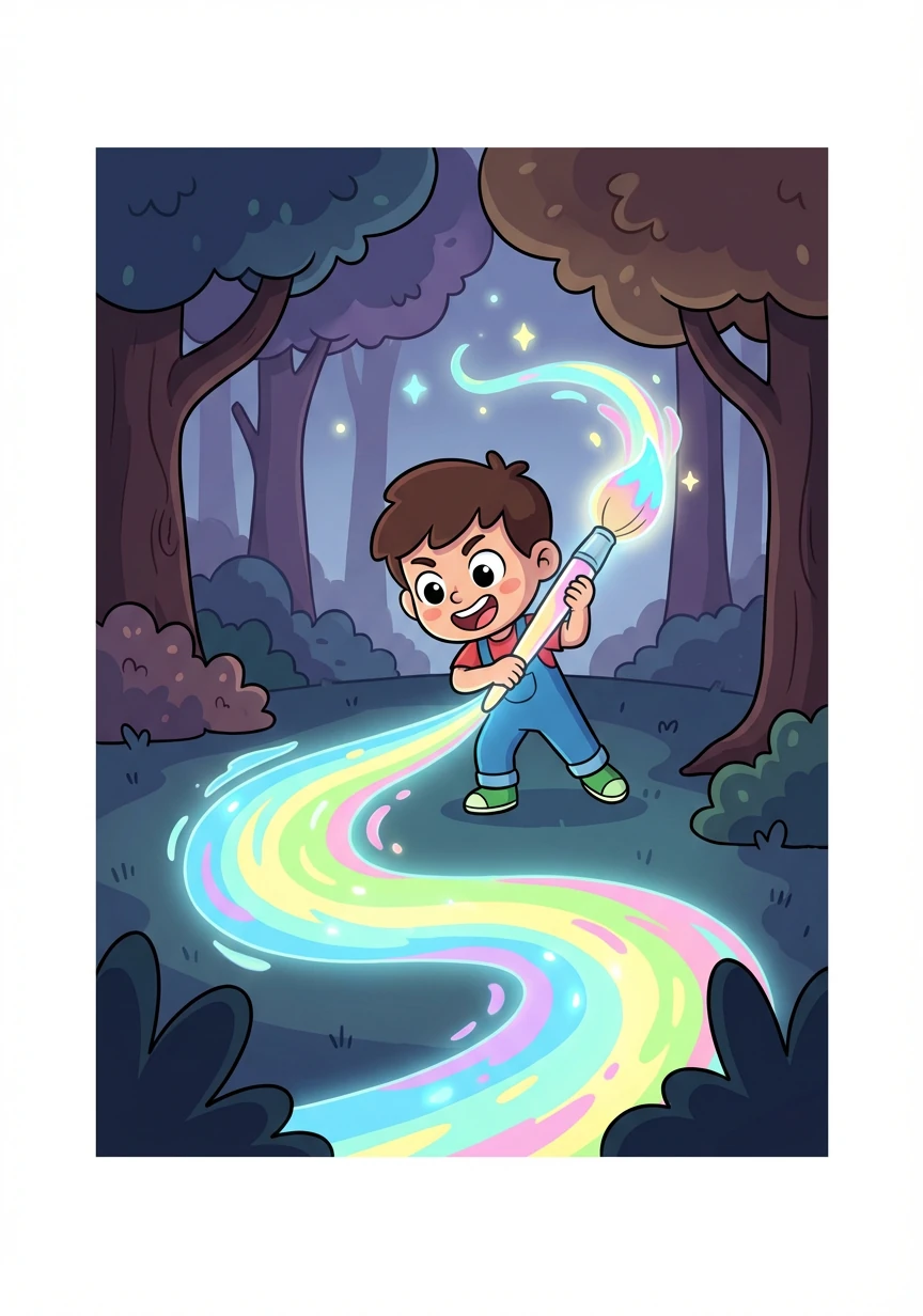 استخدم سالم فرشاته السحرية لرسم طريق مضيء للخروج من الغابة. ساعدت الألوان الزاهية في تبديد الظلام.