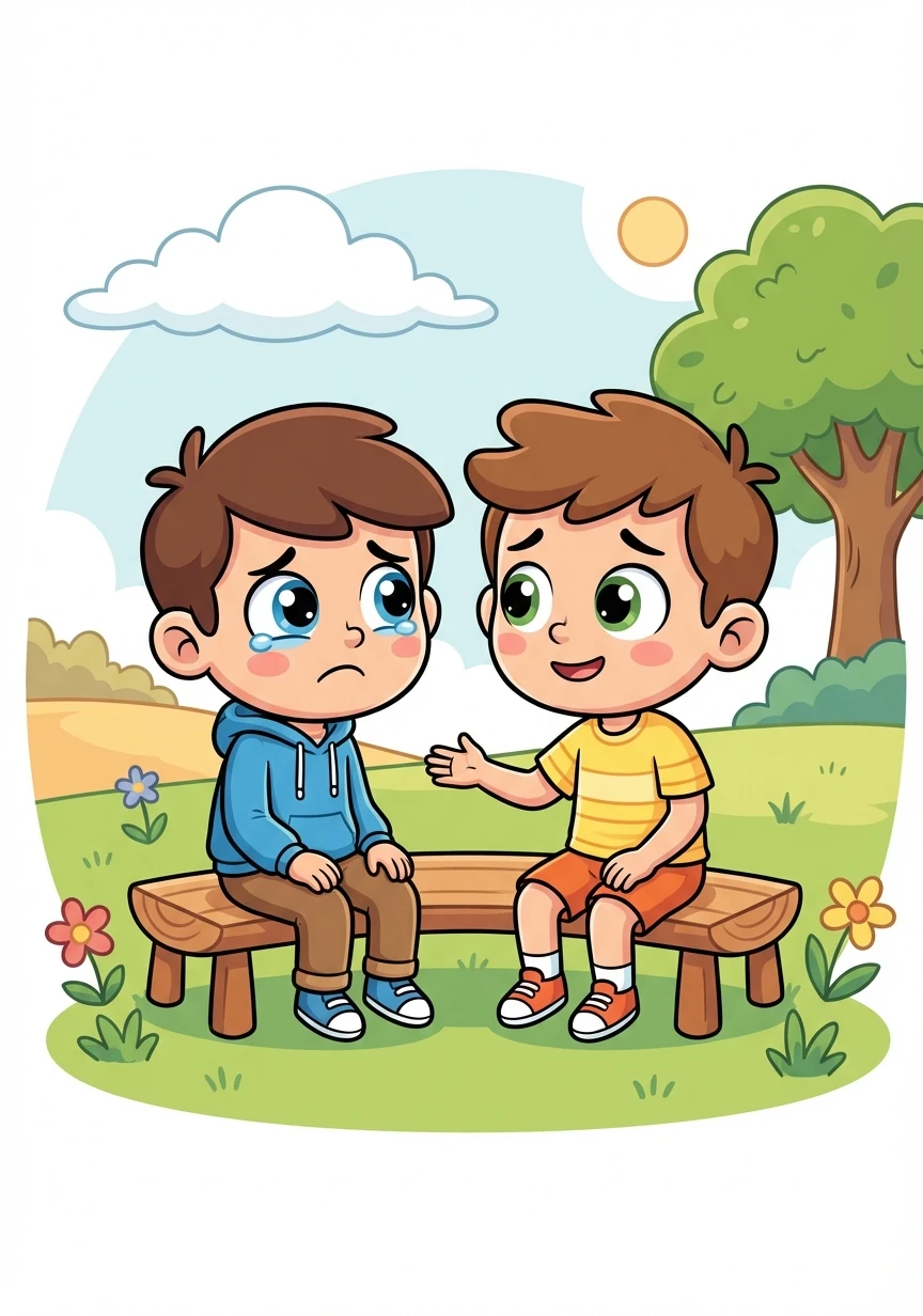 One afternoon, Leo's best friend, Sam, noticed his sadness. He sat down and asked Leo what was wrong, offering a listening ear.