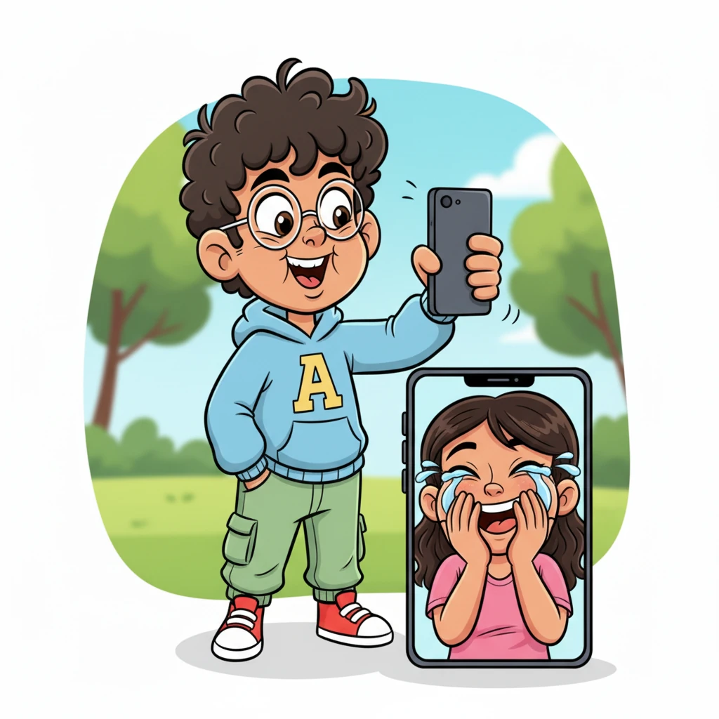 Aarush makes a hilariously exaggerated, silly face into his phone camera, his features comically distorted, designed solely to make Maya laugh. On her screen, Maya is seen giggling uncontrollably, tears of joy streaming down her face, utterly delighted by his antics.