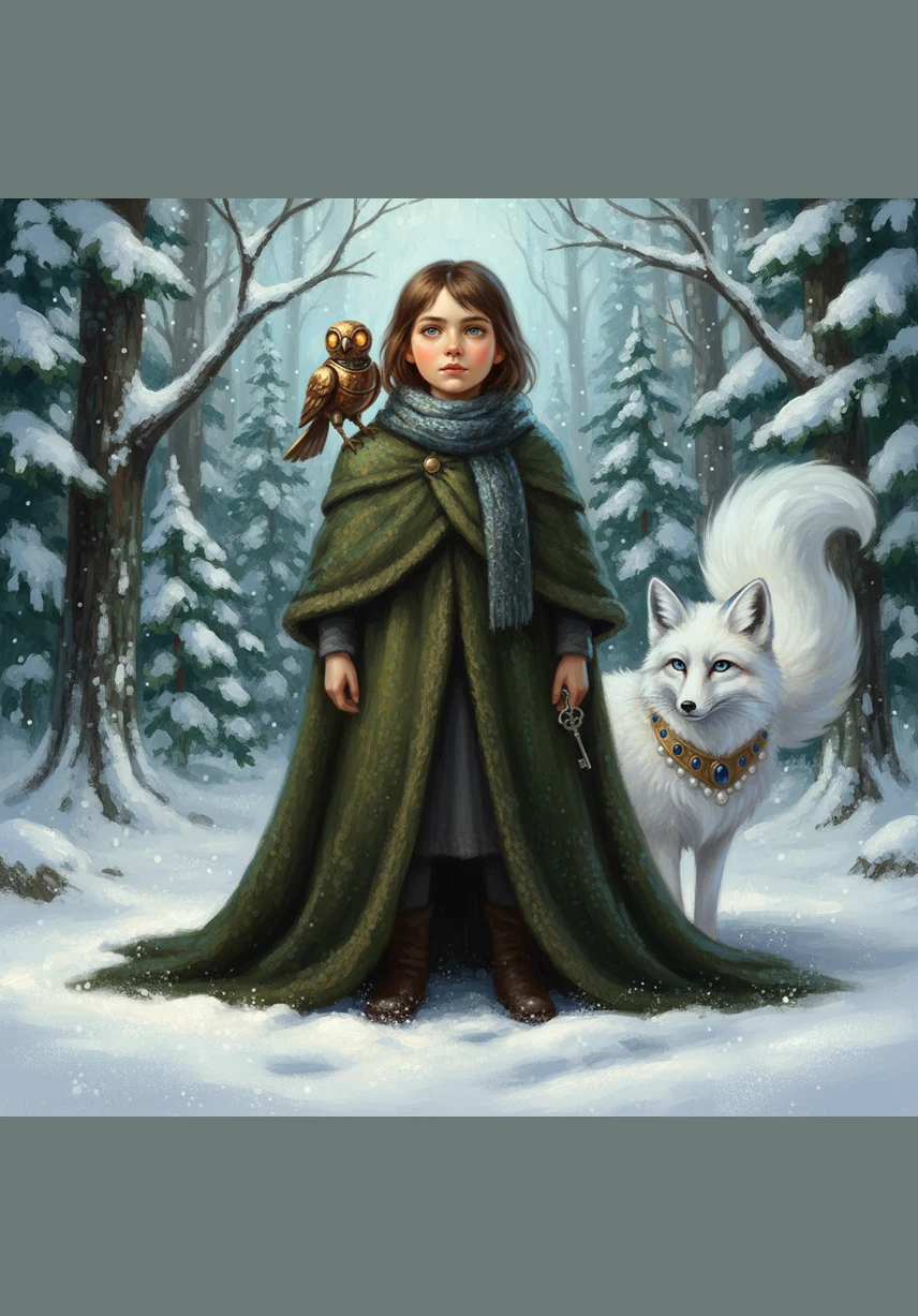 Deep in the woods behind her house, Eva found a tiny mechanical bird half-buried in a drift of crystalline snow. When she touched the silver key to its back, the bird let out a soft whirring sound and its eyes glowed with a faint amber light. It hopped onto her shoulder, chirping a melody that sounded like a summer breeze.