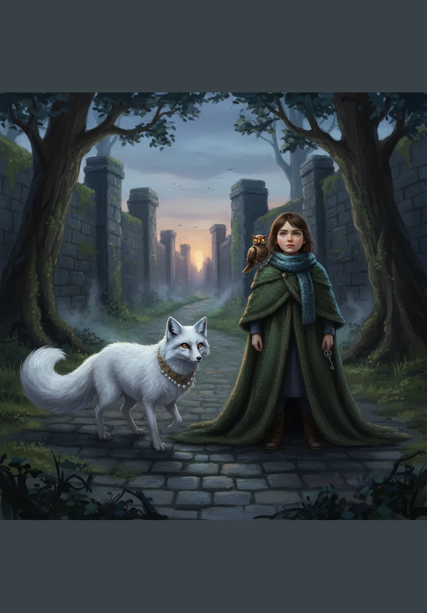 As the twilight deepened, a magnificent white fox with fur like fallen stars stepped onto the path. The fox didn't run away; instead, it bowed its head and spoke in a voice as soft as falling snow. It told Eva that the path ahead was guarded by the shadows of the Great Chill, and she would need a brave heart to pass.