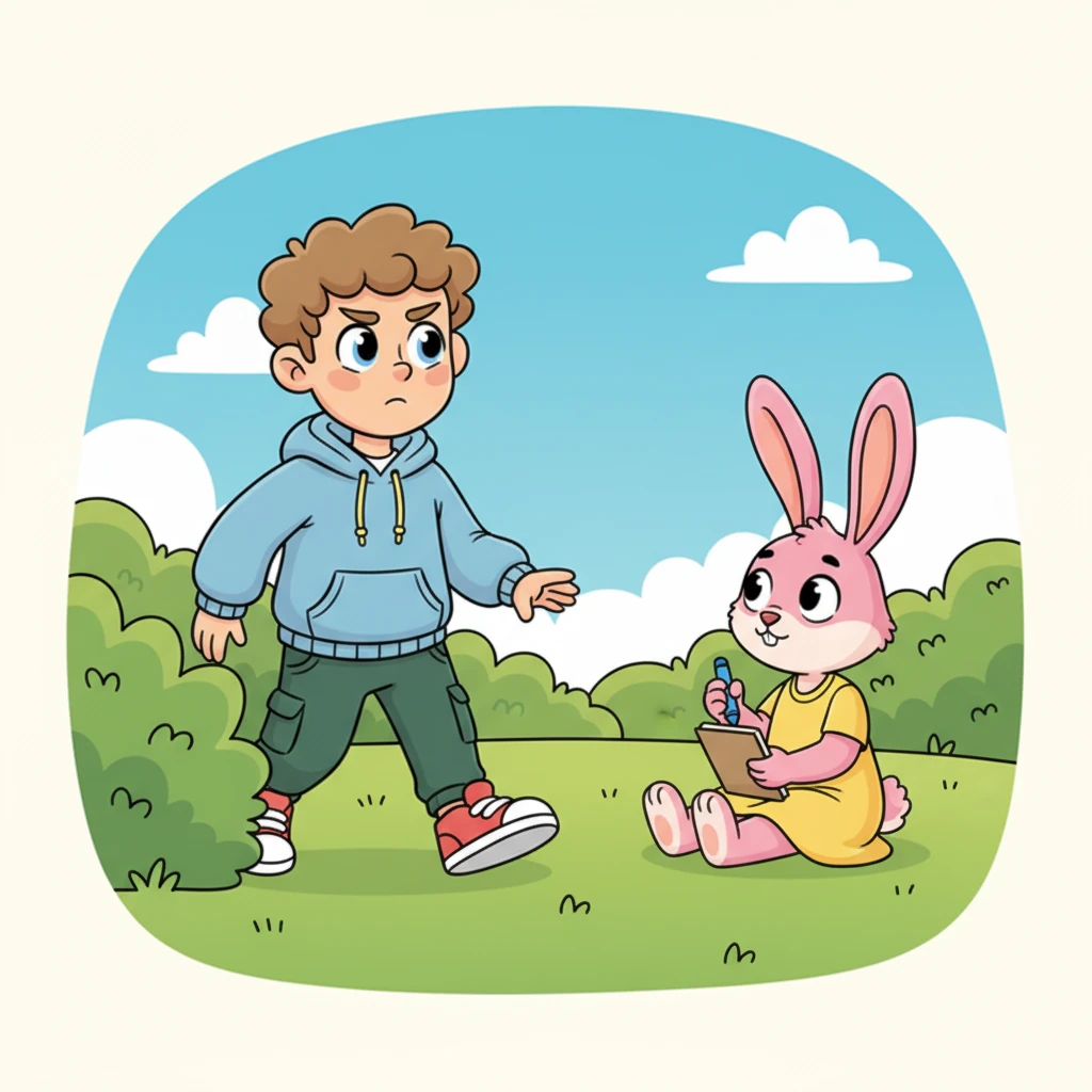 Gus stepped out from behind the bush, his small paws making determined little thumps on the grass. Lily looked up from her drawing, her long ears perking curiously. Gus felt his heart doing a drum solo in his chest, but he kept going.