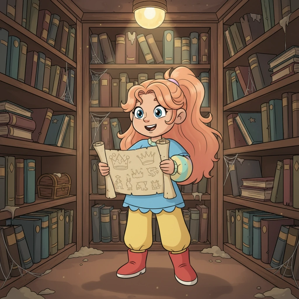 Ignis discovers a hidden, ancient scroll tucked away in a forgotten library beneath the palace. Its delicate pages reveal fragmented tales of a time before the Red Kingdom's current rule, shedding new light on the old king and the true history of men. Her face lights up with a mix of surprise and intrigue.
