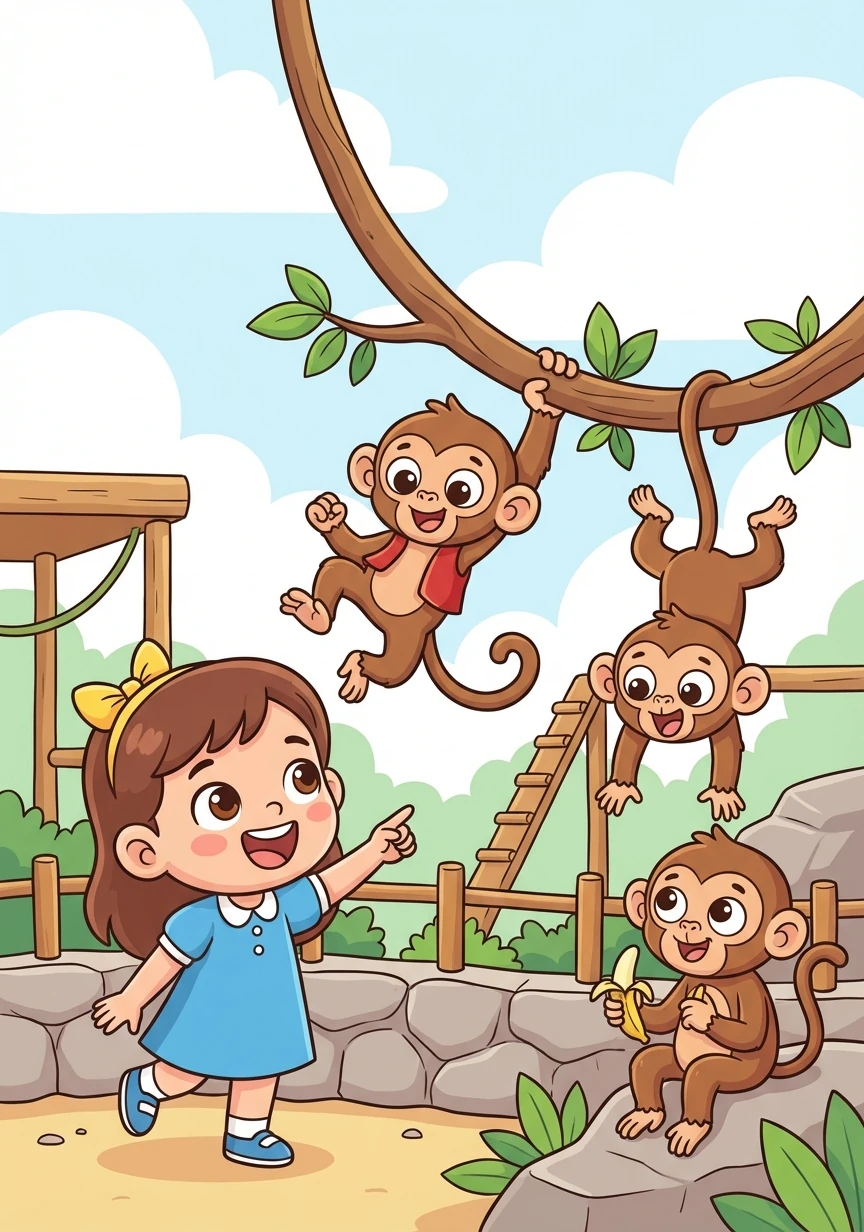 After the penguins, they visited the monkey enclosure. The monkeys swung from branches and chattered excitedly, entertaining the crowd with their playful antics.