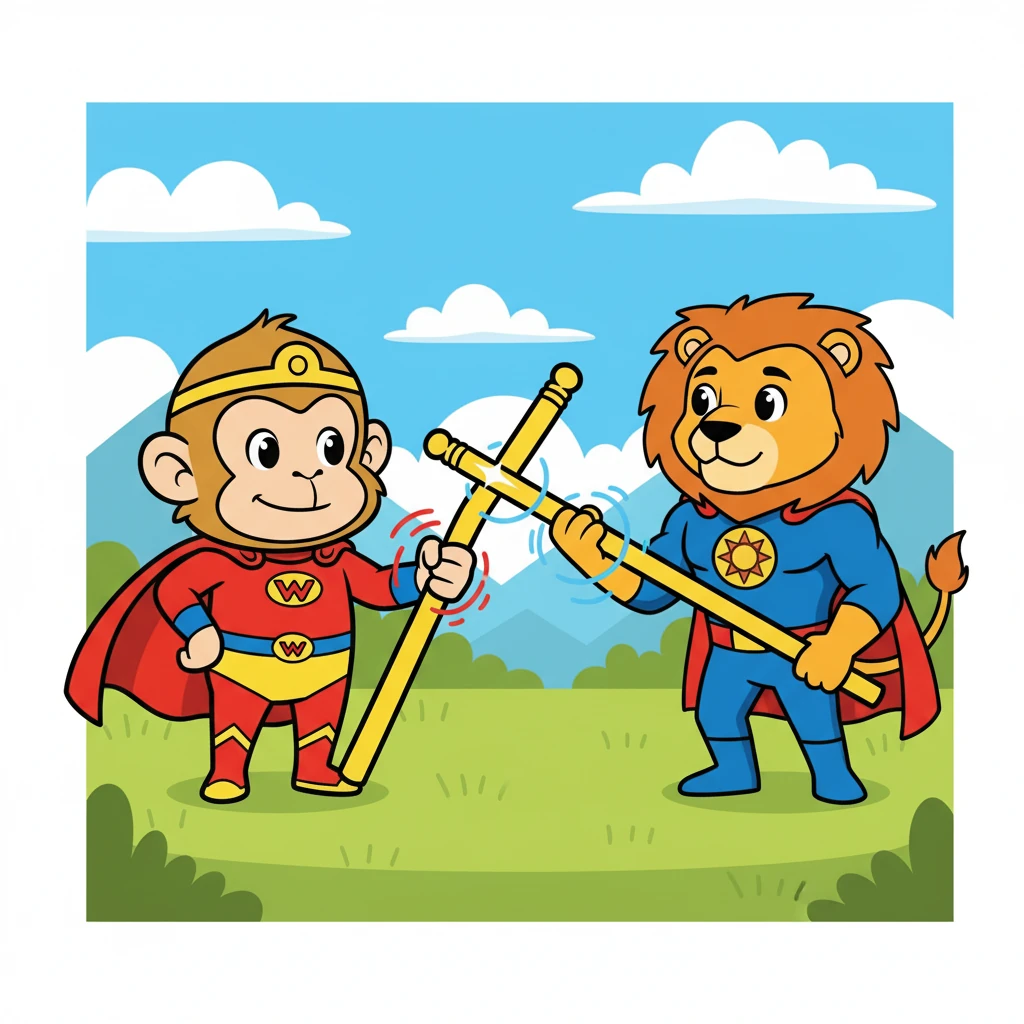 The two heroes realized they were evenly matched, their powers formidable. They paused, understanding that their true goal wasn't to destroy, but to protect. They began to respect each other's strength.