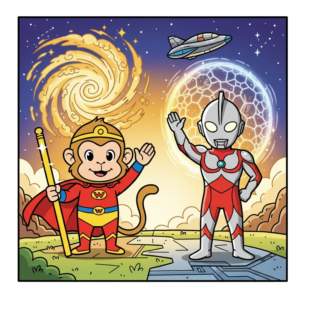 Victorious, Sun Wukong and Ultraman bid each other farewell, each returning to their respective realms. They knew their paths might cross again, and that their encounter had forged a bond of respect and understanding.