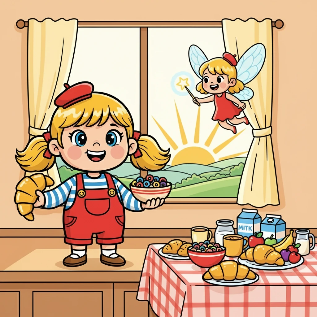 Victoria, maintenant pleine d'énergie et de joie, remercia la fée. Elle promit de toujours manger son petit-déjeuner avec le sourire, prête à affronter les aventures de la journée. Et ainsi, le matin suivant, Victoria attendit avec impatience son prochain petit-déjeuner magique.