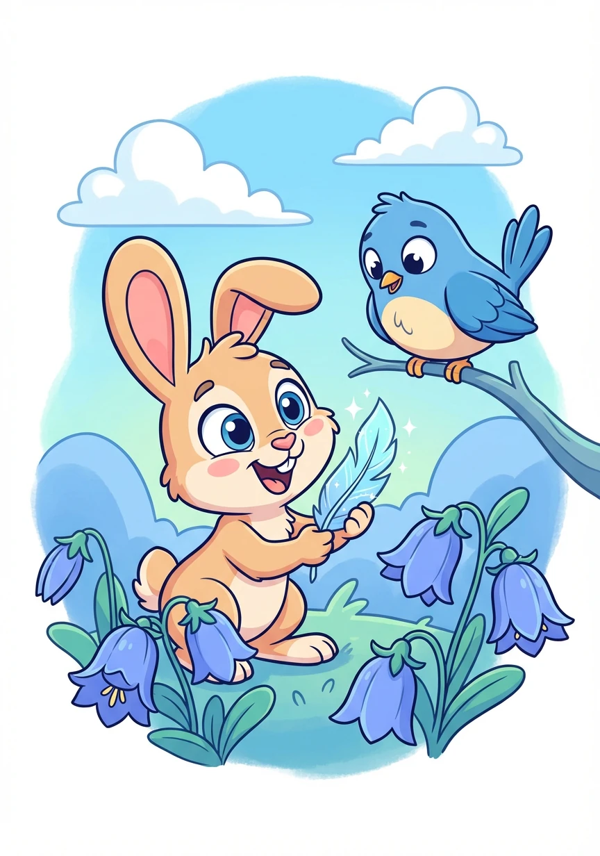Then, they searched for the blue, deep and wide, in bluebirds and bluebells, side by side. A sparkling bluebird feather, light as could be, brought the blue back for all to see.