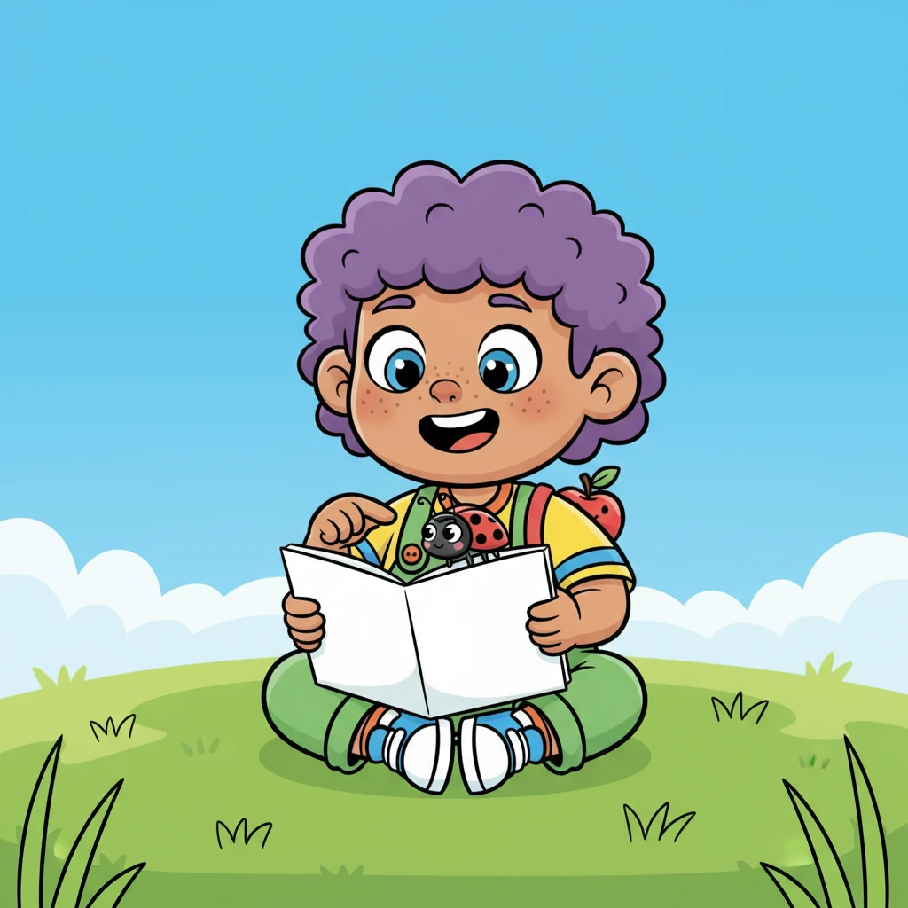 Suddenly, a tiny, bright red ladybug with shiny black spots and big, friendly eyes landed gently on Sprunki's blank drawing pad. The ladybug seemed to be smiling, its antennae wiggling with excitement. Sprunki's eyes widened in happy surprise.