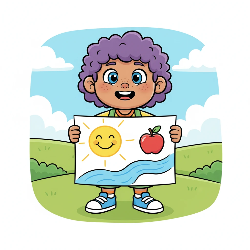 Finally, Sprunki added a big, smiling yellow sun, shining brightly over the red apple and the blue river. Sprunki held up the completed, colorful masterpiece with a proud, joyful grin, feeling so happy and accomplished. What a wonderfully colorful adventure it had been!